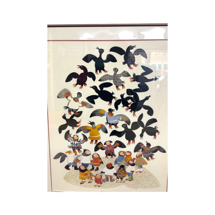 Vintage Rie Muñoz "Guillemot Legend" Framed Art Print – 1988 Alaskan Folk Art Illustration