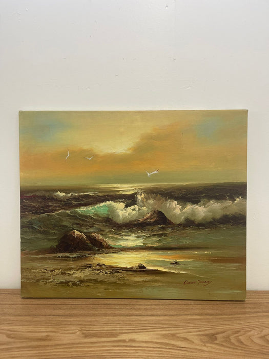 Vintage Original Signed Seascape Painting on Canvas