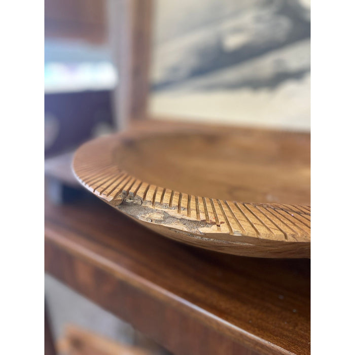 Vintage Wooden Platter Stripe Designed Edge Splits Consistant with Age