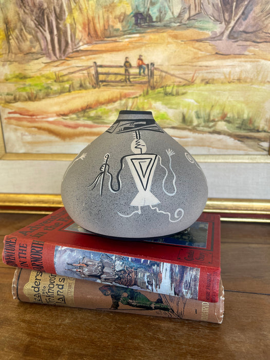 Vintage Kopa Native American Style Pottery Vase, Hand-Painted Black and White