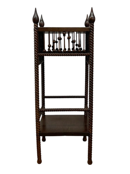 Vintage Barley Twist Wood Plant Stand / Side Table with Turned Spindle Gallery and Finials