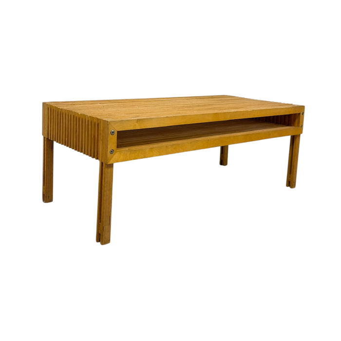 Mid-Century Modern Architect Style Layered Plywood Slat Coffee Table with Built-In Storage
