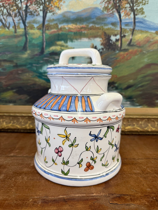 signed Brazilian vintage ceramic floral jar folk style storage(Available by online purchase only)