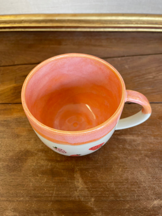 Handmade Wheel-Thrown Ceramic Strawberry Mug with Peach Glaze Interior
