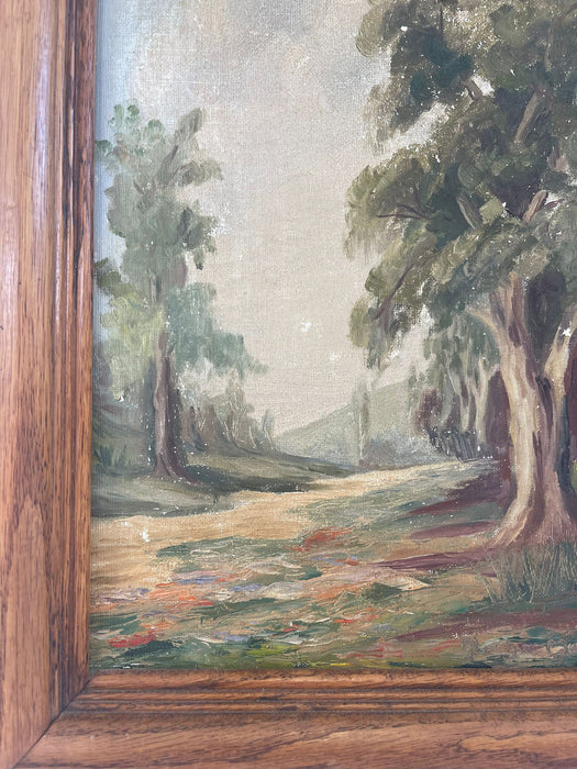 Vintage Mid Century Modern original signed painting of Forest Scenery.