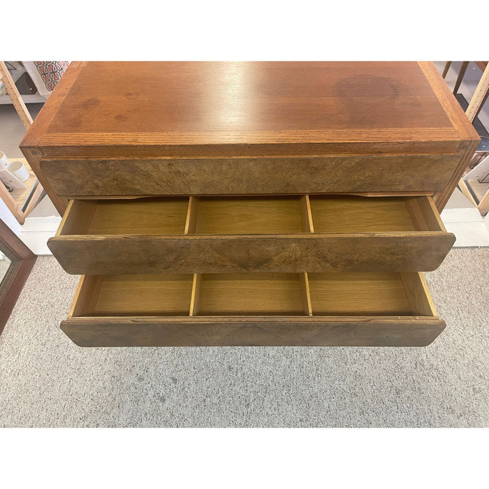 Vintage Mid Century Modern Custom Made Oak Dresser With Burl Accent.