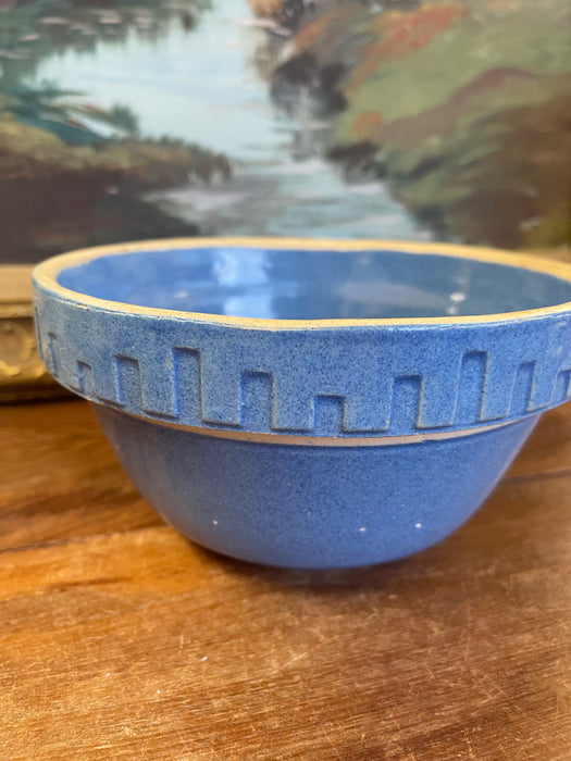 Vintage Blue Stoneware Mixing Bowl with Geometric Band - Marked "NI-L"