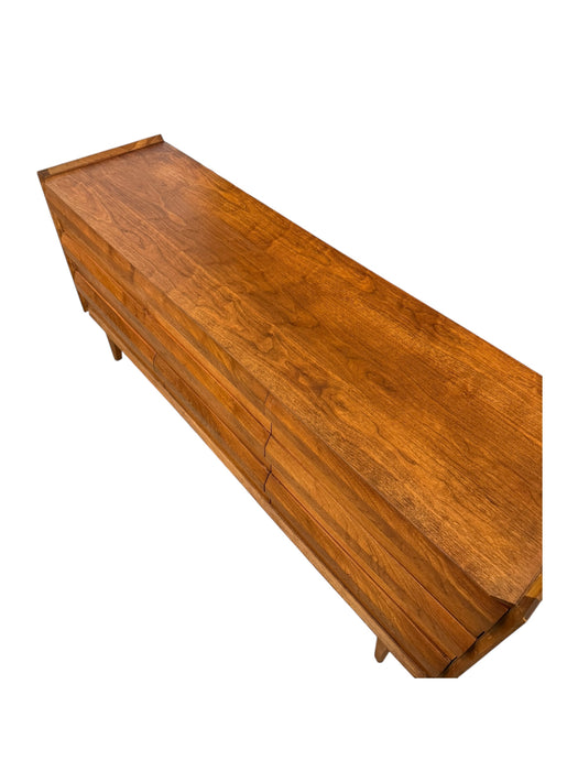 Vintage Mid Century Modern Solid Walnut 9 Drawer Dresser by Lane First Edition