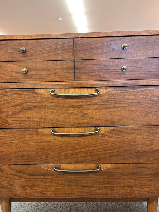 Vintage Mid Century Modern Solid Walnut Dresser Set Brass Hardware by Lane Furniture Altavista Line