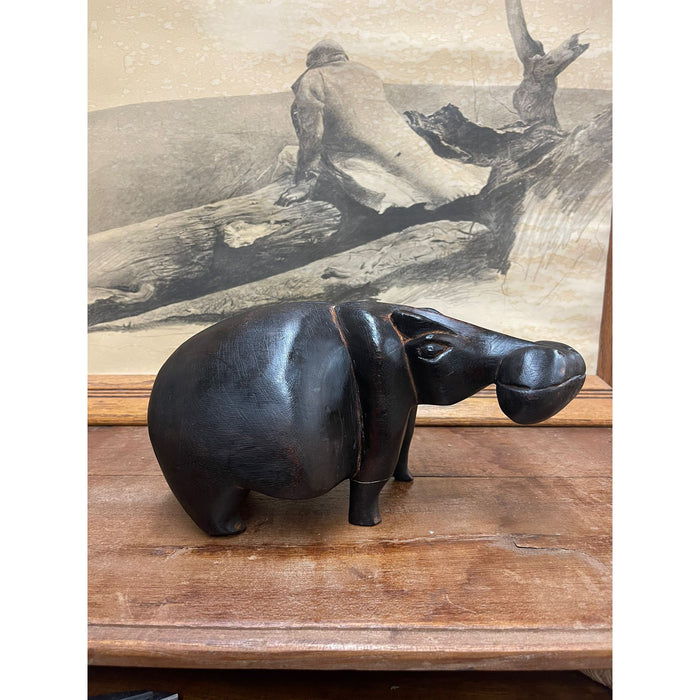 Vintage Wood Carved Hippo Sculpture