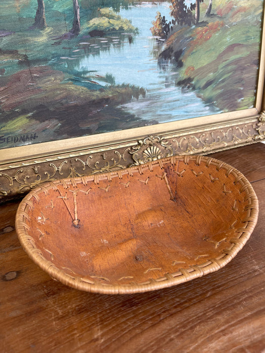 Vintage Likely Native American Birch Bark and Sweetgrass Hand-Sewn Bowl