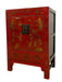 Chinese Red Cabinet with Gilt Figural and Dragon Motifs