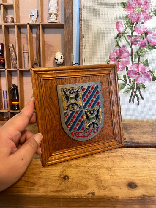 Coat of Arms Groningen Plaque on wood Frame.