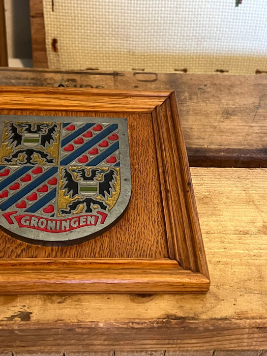 Coat of Arms Groningen Plaque on wood Frame.