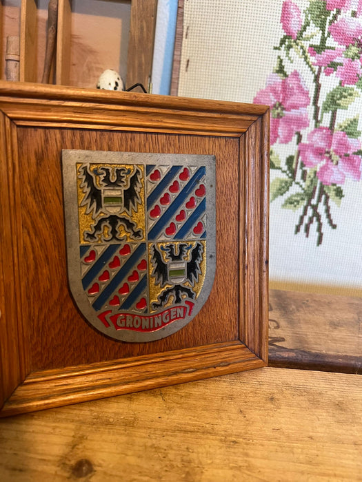 Coat of Arms Groningen Plaque on wood Frame.
