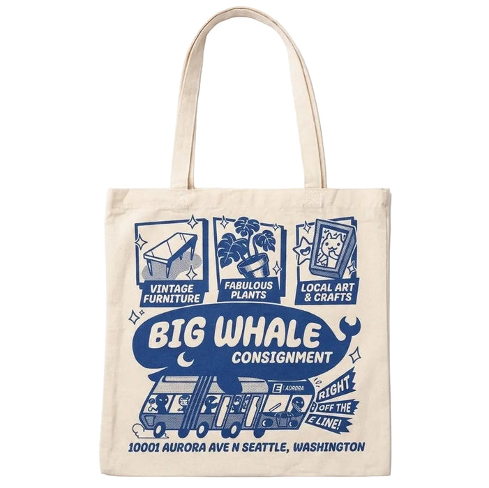 Big Whale Consignment Organic Cotton Tote Bag (16 inch x 16 inch)