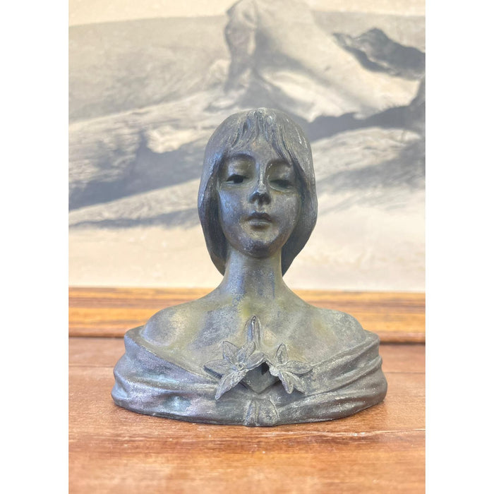 Antique Style Unsigned Sculpture of a Woman with Flower Detail
