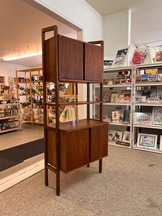 Vintage Mid Century Modern Free Standing Room Divider Wall Unit Cabinet with Finished Back