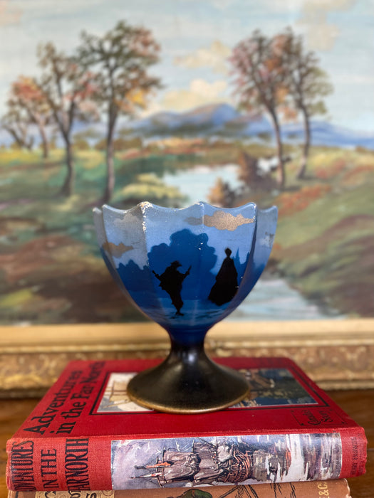 Vintage English Hand-Painted Pedestal Vase with Scenic Silhouette, Marked Made in England