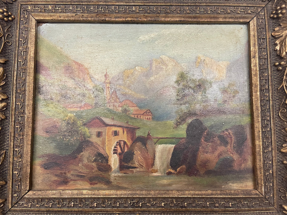 Vintage Original Landscape Painting in Ornate Frame.