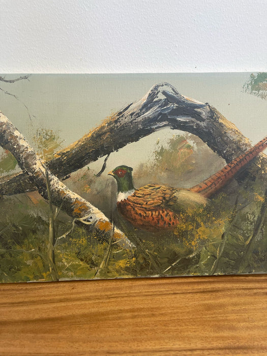 Vintage Original Signed Pheasant Painting on Canvas. Circa 1971