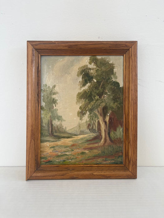 Vintage Mid Century Modern original signed painting of Forest Scenery.