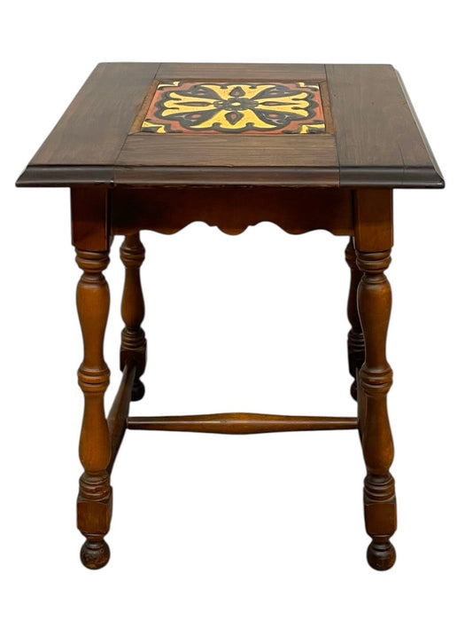 Vintage Tile Top Side Table with Turned legs and Wood Frame