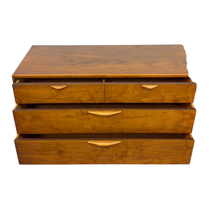 Vintage Mid Century Modern Lane Perception Walnut Lowboy Dresser Credenza with Basketweave Door.