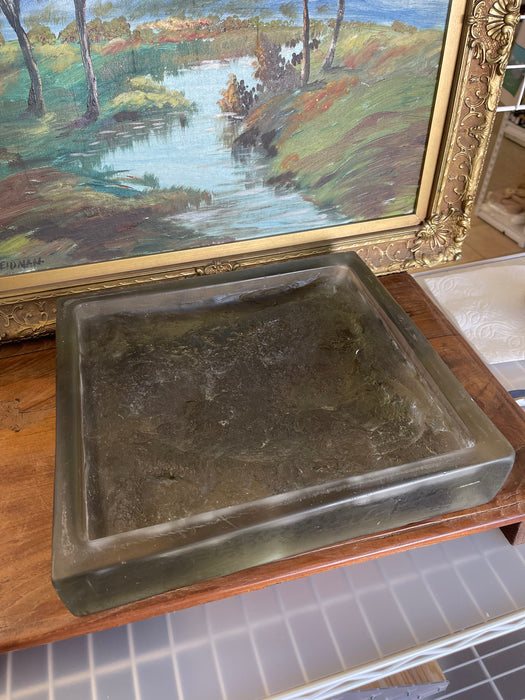 Vintage Brutalist Style Cast Glass Block Sculpture with Textured Relief Surface