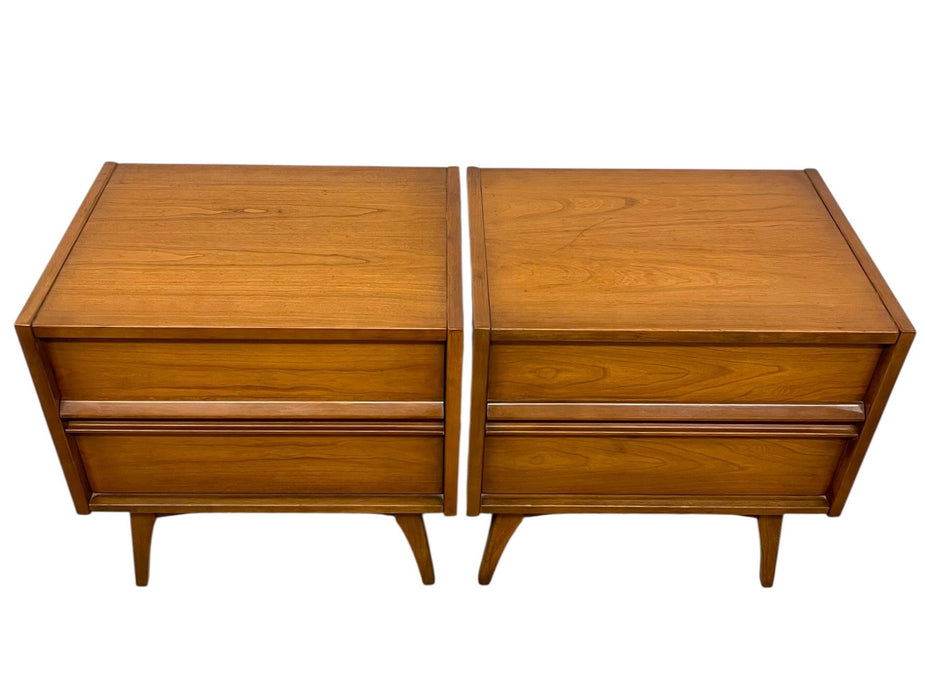 Vintage Mid-Century Modern Two-Drawer Nightstands - Matching Pair with Dovetailed Drawers