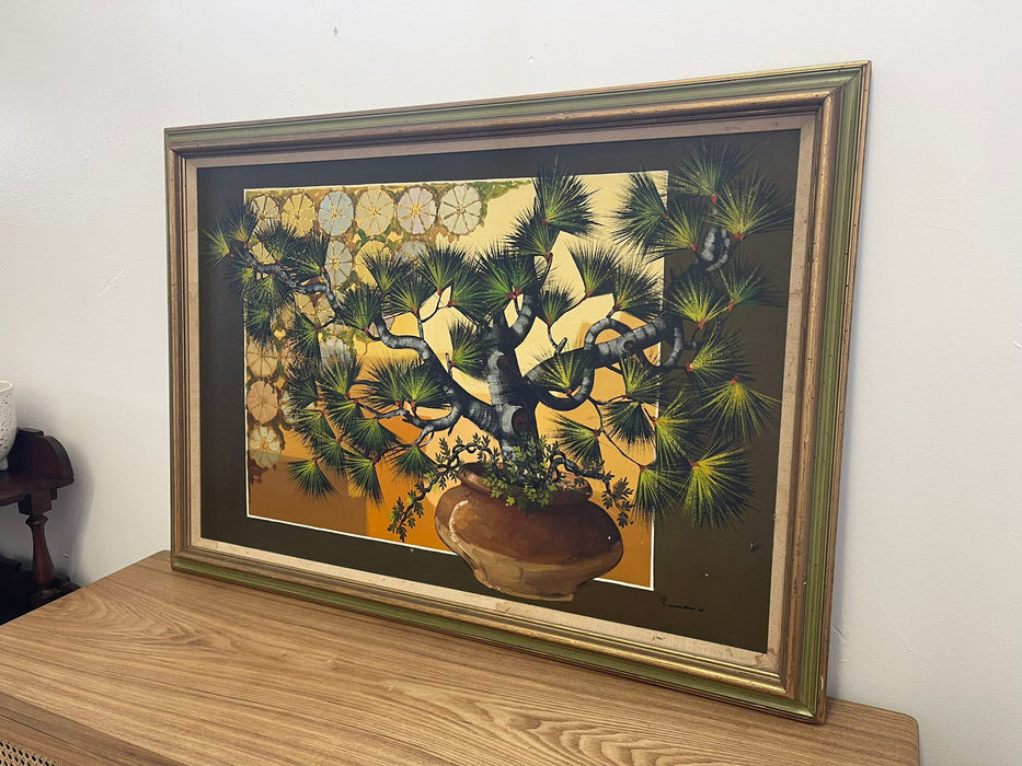 Vintage Framed and Signed Original Painting of Potted Plant.