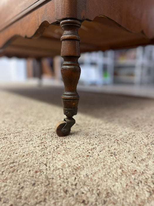 Possibly Early 19th Century Likely Mahogany Chest of Drawers with Dovetailed Drawers, Burl accents, Wood Inlay, and Turned Knobs, Stamped