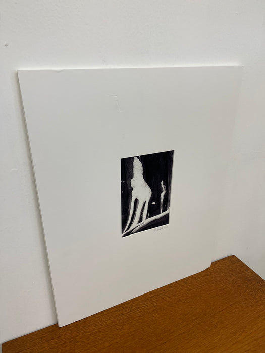 Signed Black and White Photograph "Howling Wolfe" Snow Tree Stump Illusion,
North Bend WA, Dated 2003.