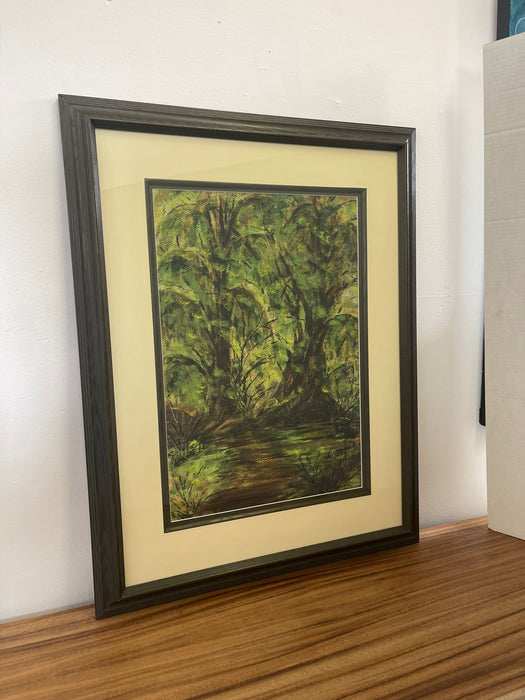 Vintage Original Mixed Media Artwork of the Hoh River Rainforest by Laura Emerson.
