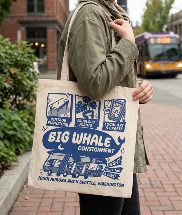 Big Whale Consignment Organic Cotton Tote Bag (16 inch x 16 inch)