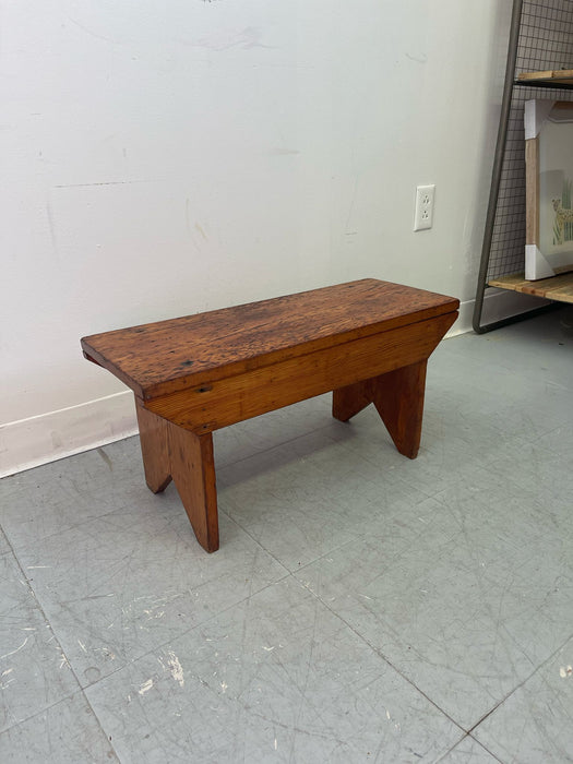 Vintage Handmade Primitive Arts and Crafts Style Wooden Petite Bench.