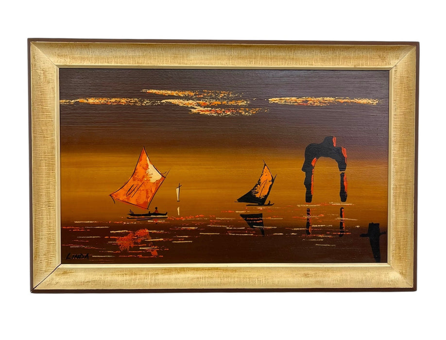 Framed Modern Coastal Sailboat Landscape Painting Signed "Linda" - Abstract
Seascape Wall Art