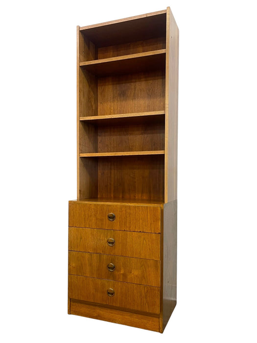 Vintage Mid Century Modern Bookshelf Cabinet with 4 Drawers