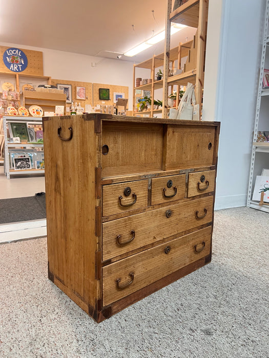 Antique Japanese Ko Tansu Small Chest Solid Kiri Wood Original Hardware