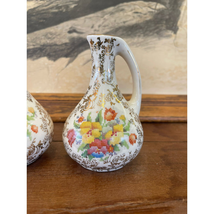 Pair of Vintage White Vases With Flower Motif