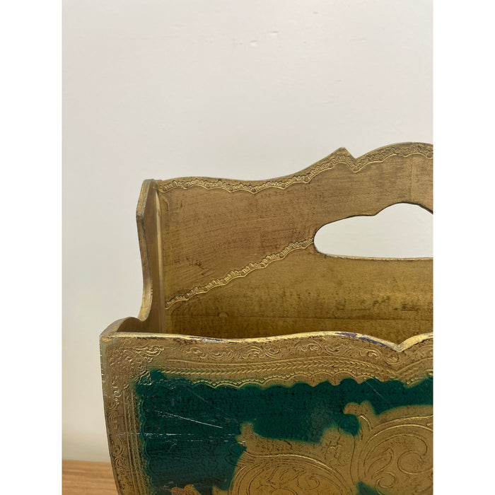 Vintage Mid Century Modern Italian Magazine Rack Painted Gilt Stand Circa 1960s.