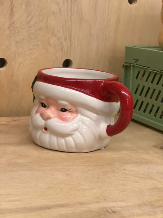 Handmade  Christmas Ceramic Santa Coffee Mug or Cup Food Safe and Candle Safe - Handcrafted Handpainted Pottery 10oz