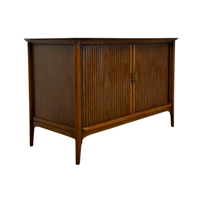 Vintage Mid-Century Modern Walnut Tambour Door Credenza / Media Console