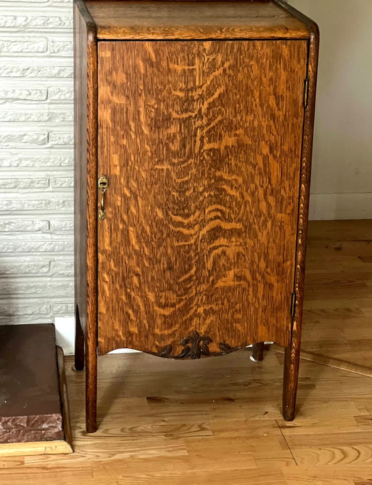 Antique Sheet Music Tiger Oak Cabinet, Record Cabinet, Side Table