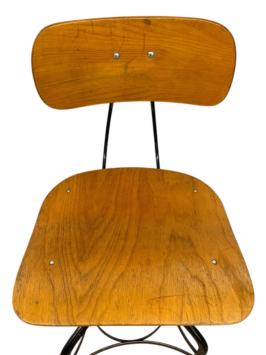 Vintage Industrial Adjustable Height Drafting Chair with Bentwood Seat