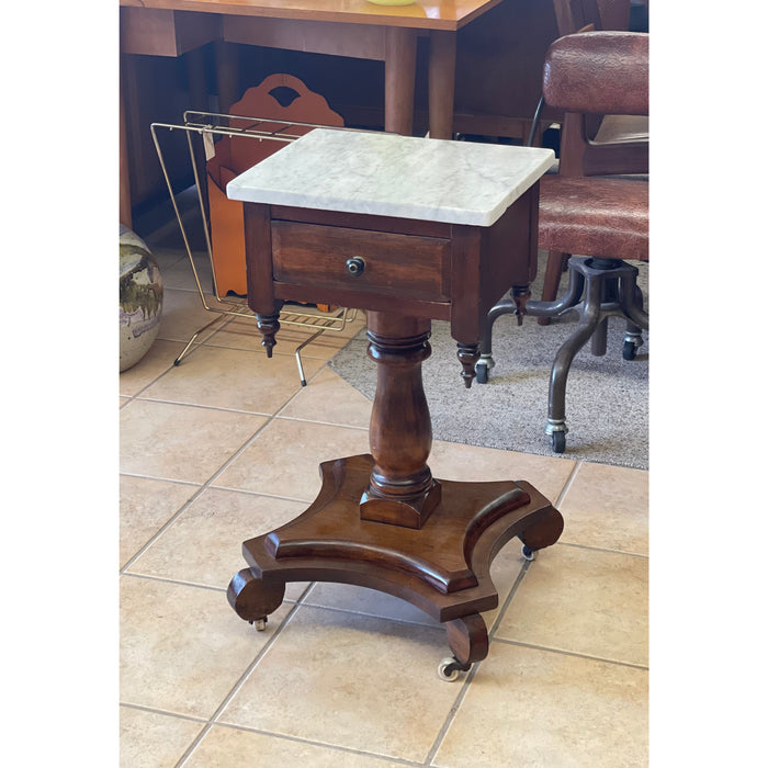 Antique End Table Stand with Dovetail Drawers Stone Top (Available by Online Purchase Only)