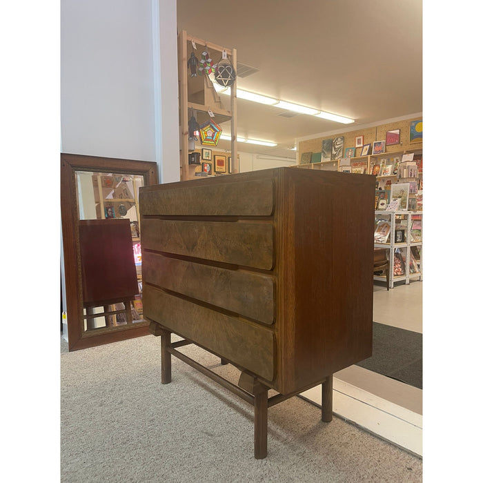 Vintage Mid Century Modern Custom Made Oak Dresser With Burl Accent.