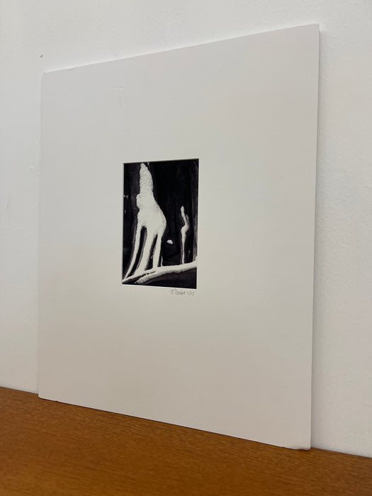 Signed Black and White Photograph "Howling Wolfe" Snow Tree Stump Illusion,
North Bend WA, Dated 2003.