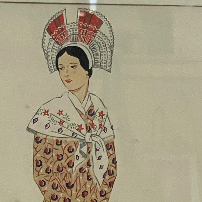 Vintage French Fashion Print by Lepage-Medvey, Costumes Français Champagne Woman, Framed Paris Editions Hyperion Illustration.