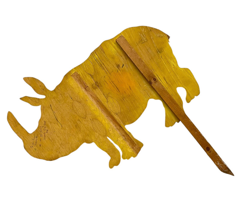 Vintage Hand-Painted Wooden Rhinoceros Lawn Sign / Folk Art Yard Stake